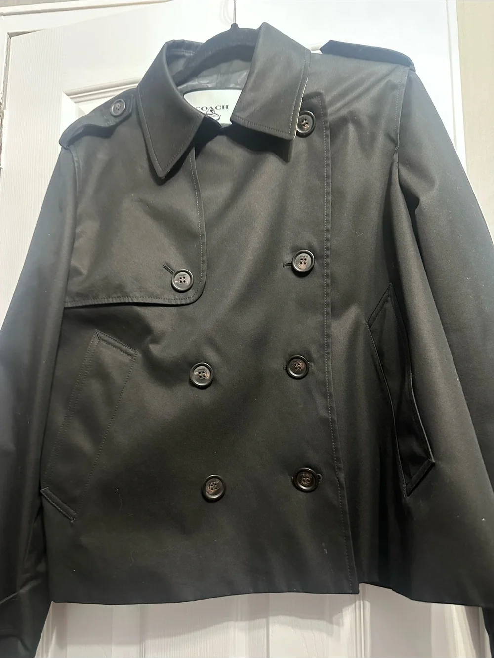 Coach Black Double-Breasted Short Trench Coat Size L